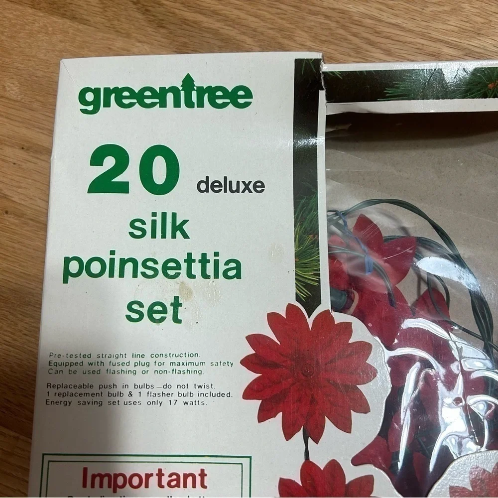 Vintage Silk Poinsettia String Light Set 20 Red Christmas Decoration